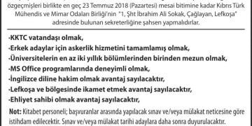 Kıbrıs Türk Mühendis ve Mimar Odaları Birliği Kitabet Personeli Münhali