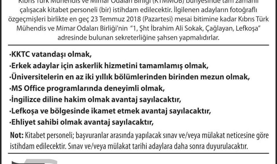 Kıbrıs Türk Mühendis ve Mimar Odaları Birliği Kitabet Personeli Münhali