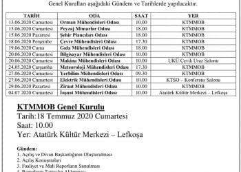 KTMMOB ve Bağlı Odalar’ın Genel Kurul Tarihleri Duyurusu