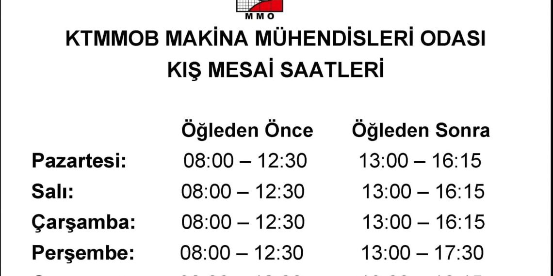 Kış Dönemi Mesai Saatleri