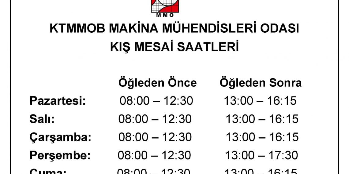 2022-2023 Kış Dönemi Çalışma Saatleri