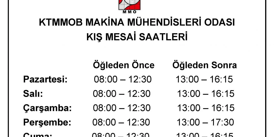 2022-2023 Kış Dönemi Çalışma Saatleri