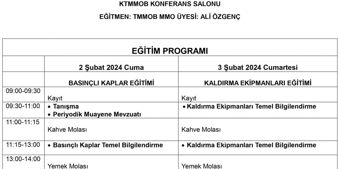 Basınçlı Kaplar ve Kaldırma Ekipmanları Mühendis Eğitimi